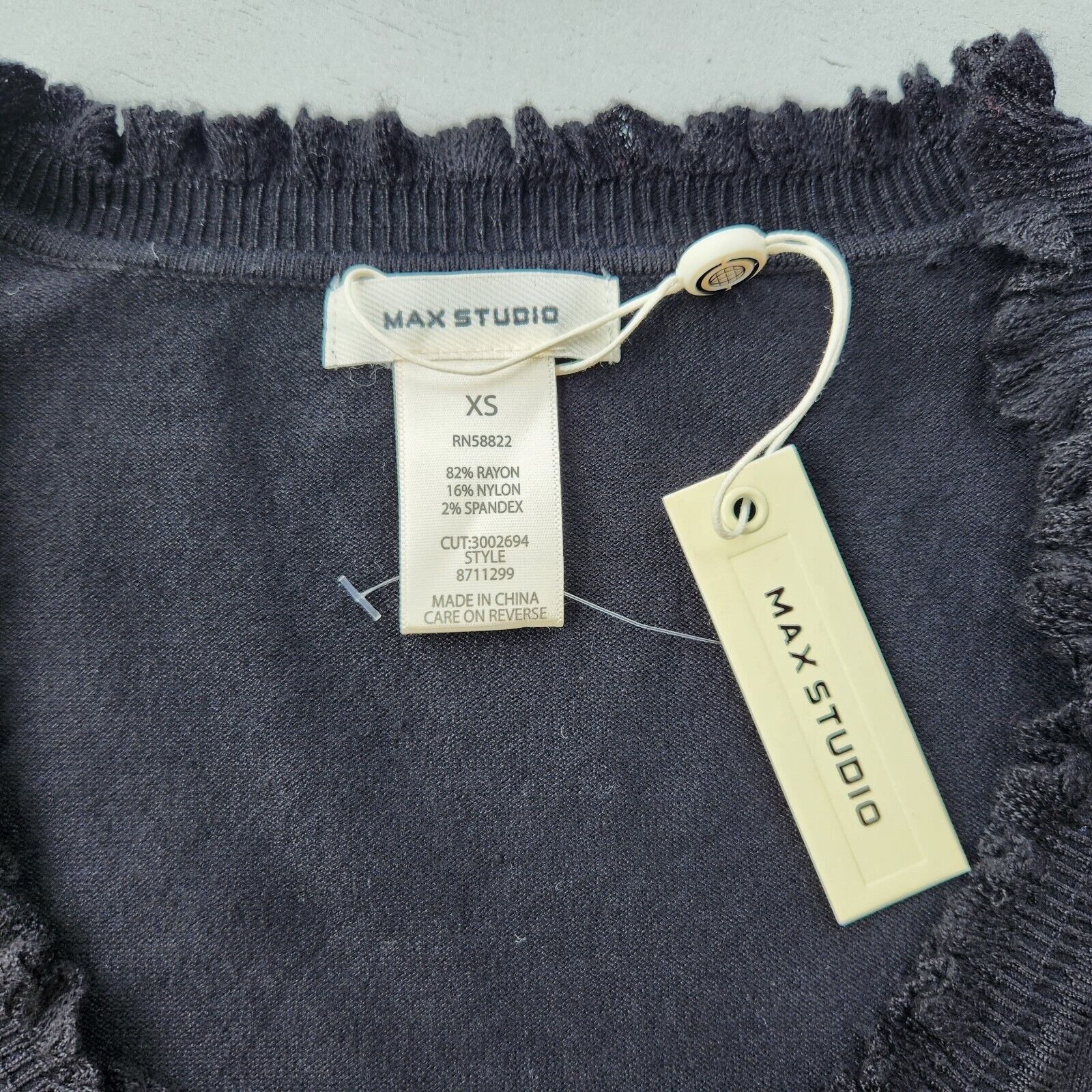 The Unbranded Brand Max Studio Women Black Knit Ruffle Neckline Slim Top Size XS Size XS / US 0-2 / IT 36-38 - 2 Thumbnail