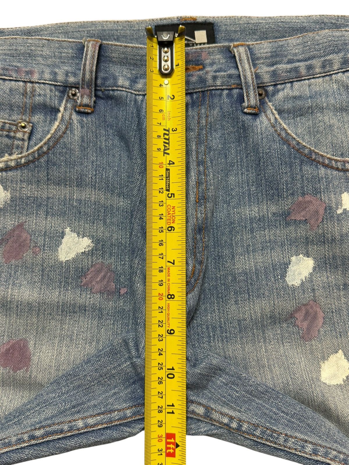 14th Addiction Vintage 90s Japanese Nylaus Blue Faded Wash Painted Wide Leg Size US 31 - 13 Thumbnail