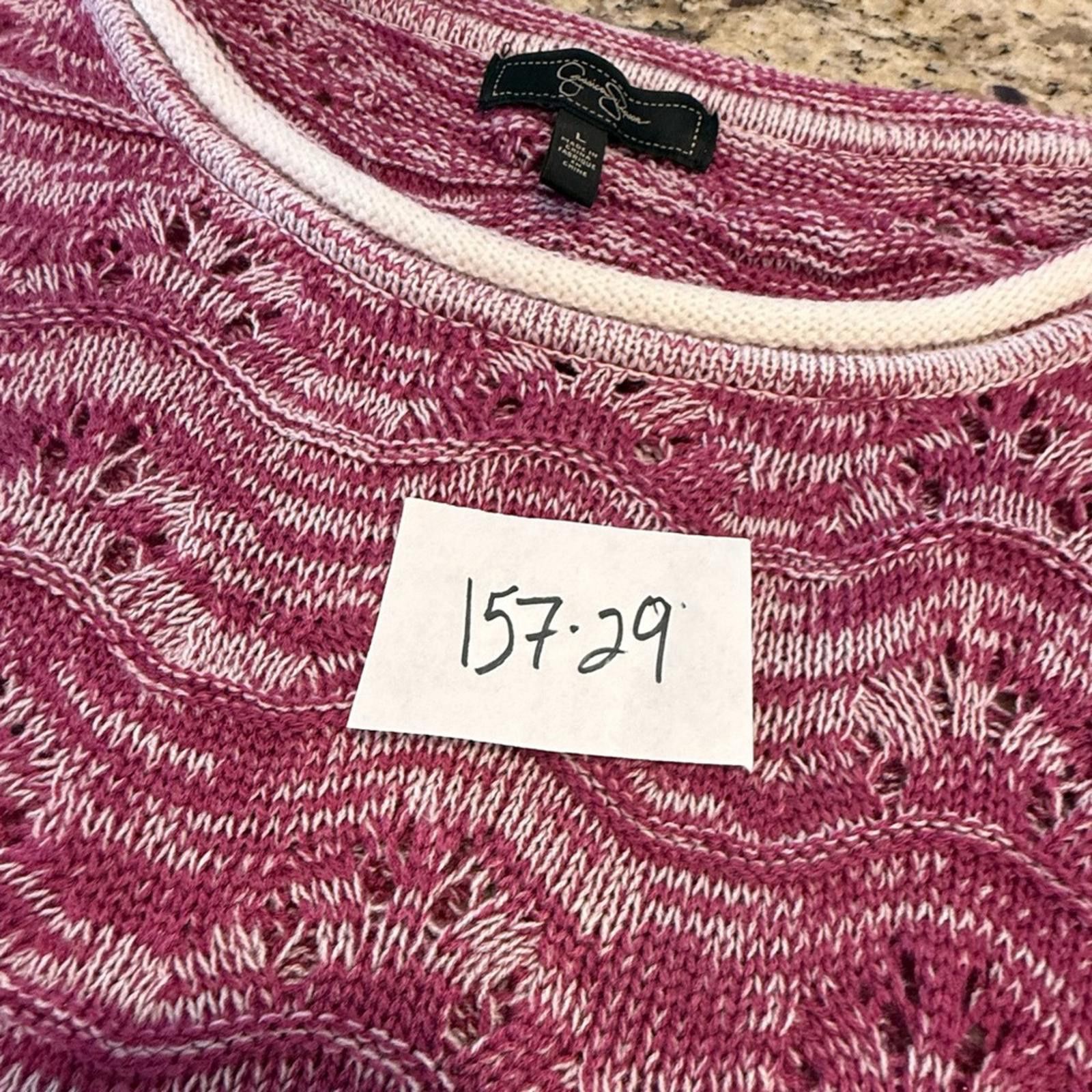 Other Jessica Simpson soft knit sweater pink white crop sleeve LG Size L / US 10 / IT 46 - 11 Thumbnail