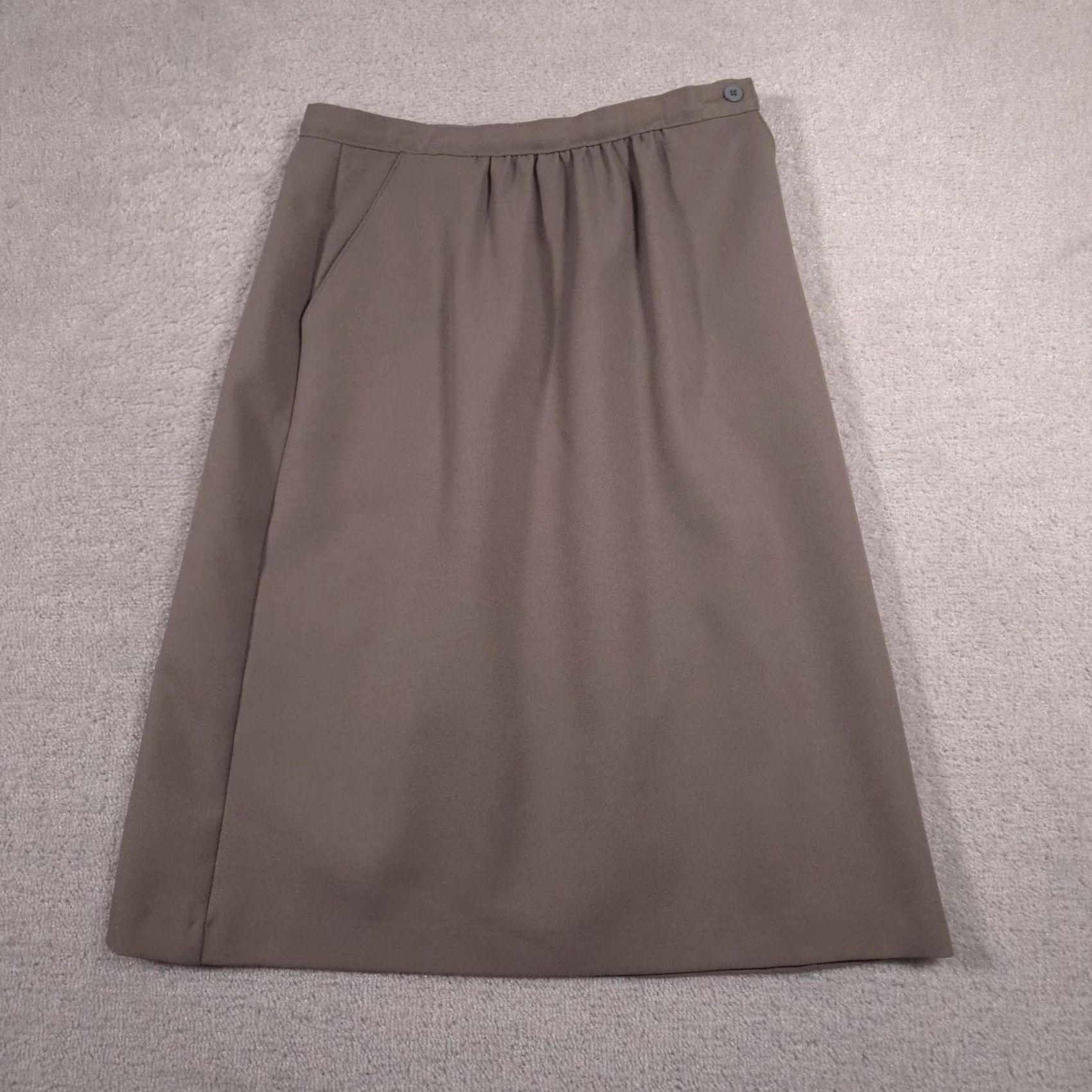 JCPenney JCPenney Skirt Womens 14 Brown A-Line Midi Polyester Twill Pockets Career Office Size 36" / US 14 / IT 50 - 2 Thumbnail