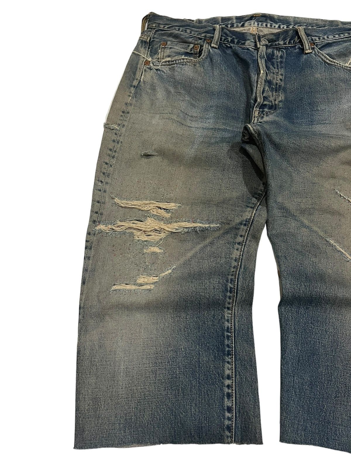 Japanese Brand × Johnbull × KOJIMA GENES Vintage Japanese Brand Sewing Chop Distressed Redline Jorts Size US 34 / EU 50 - 3 Thumbnail