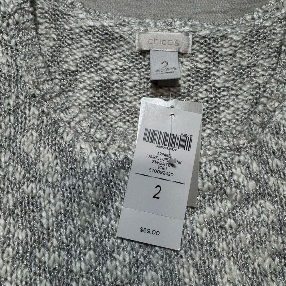 Chicos NWT New $69 Chico's Laurel Knit Ecru Tank Sweater Size 2 US Size L / US 10 / IT 46 - 8 Thumbnail