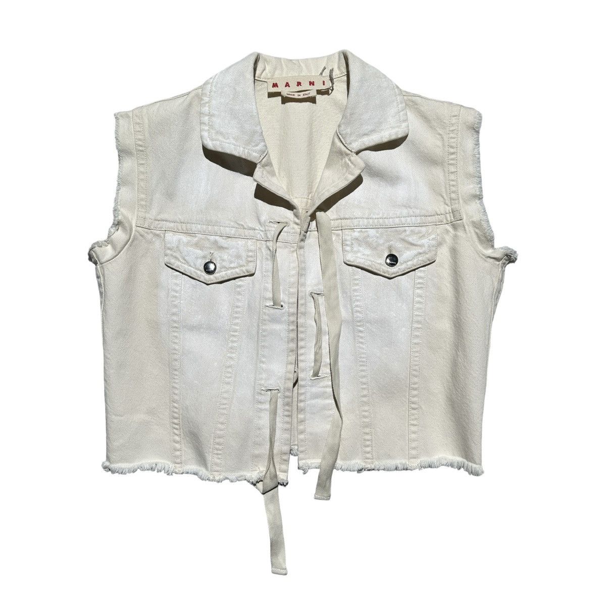 image of Marni Ss21 Runway Painted Denim Vest in Tan, Men's (Size Small)