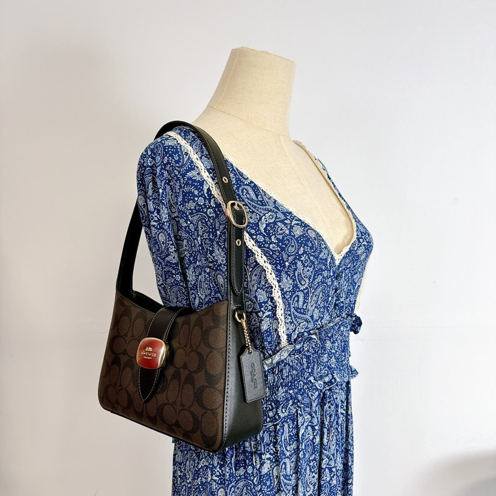 image of Coach Cp005 Eliza Shoulder Bag In Sig In Brown Black, Women's