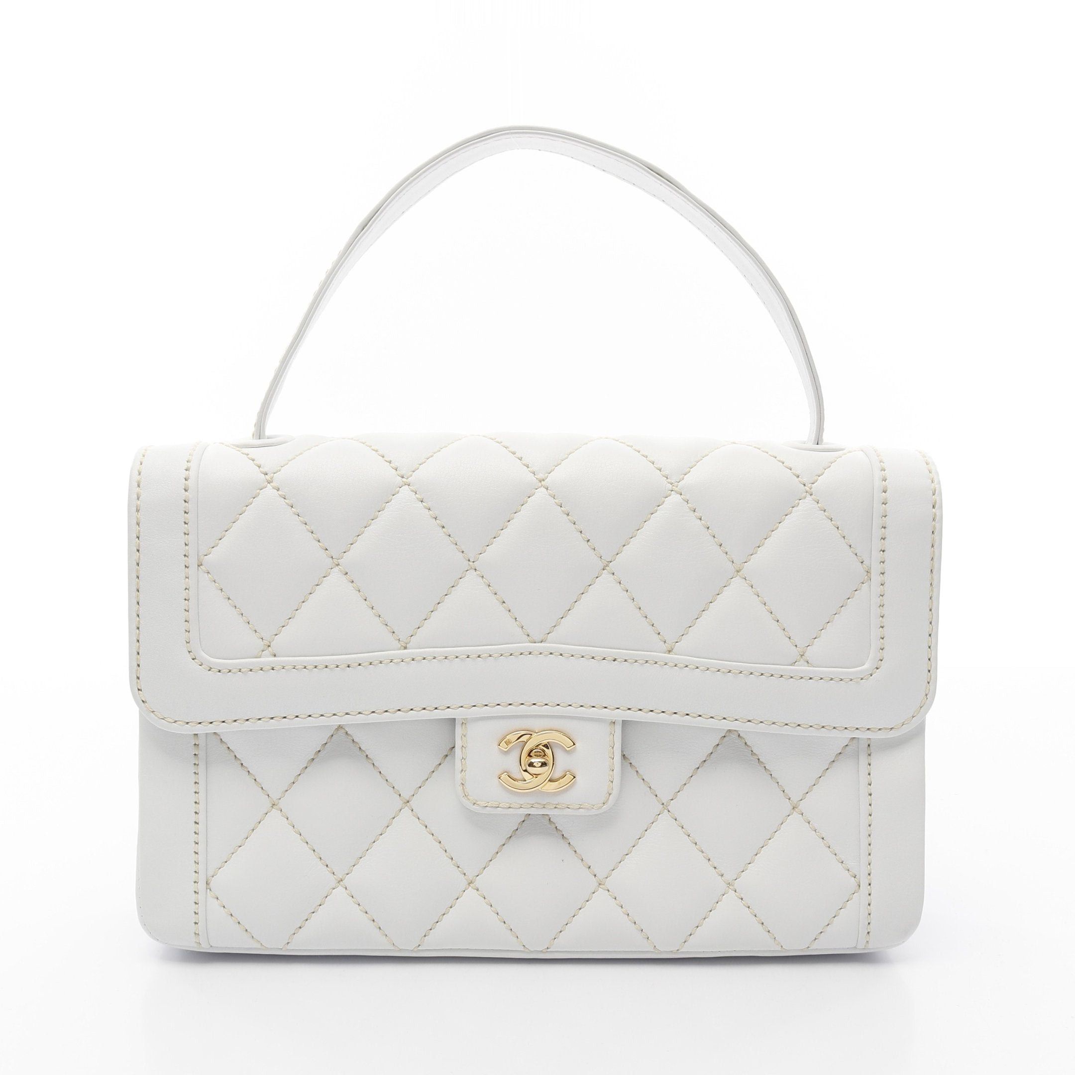 Chanel Chanel Wild Stitch Top Handle Handbag Lambskin White Gold Hardware Size ONE SIZE - 1 Thumbnail