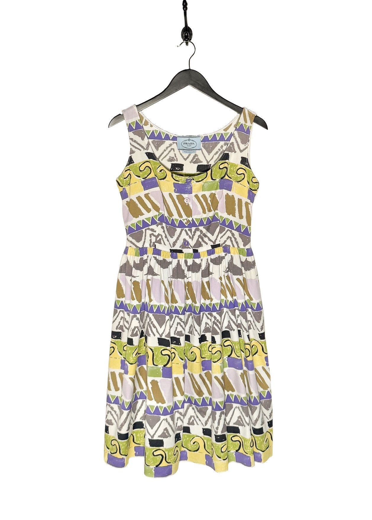 Prada Prada 2012 Graphic Print White Sleeveless Cotton Dress Size S / US 4 / IT 40 - 1 Thumbnail