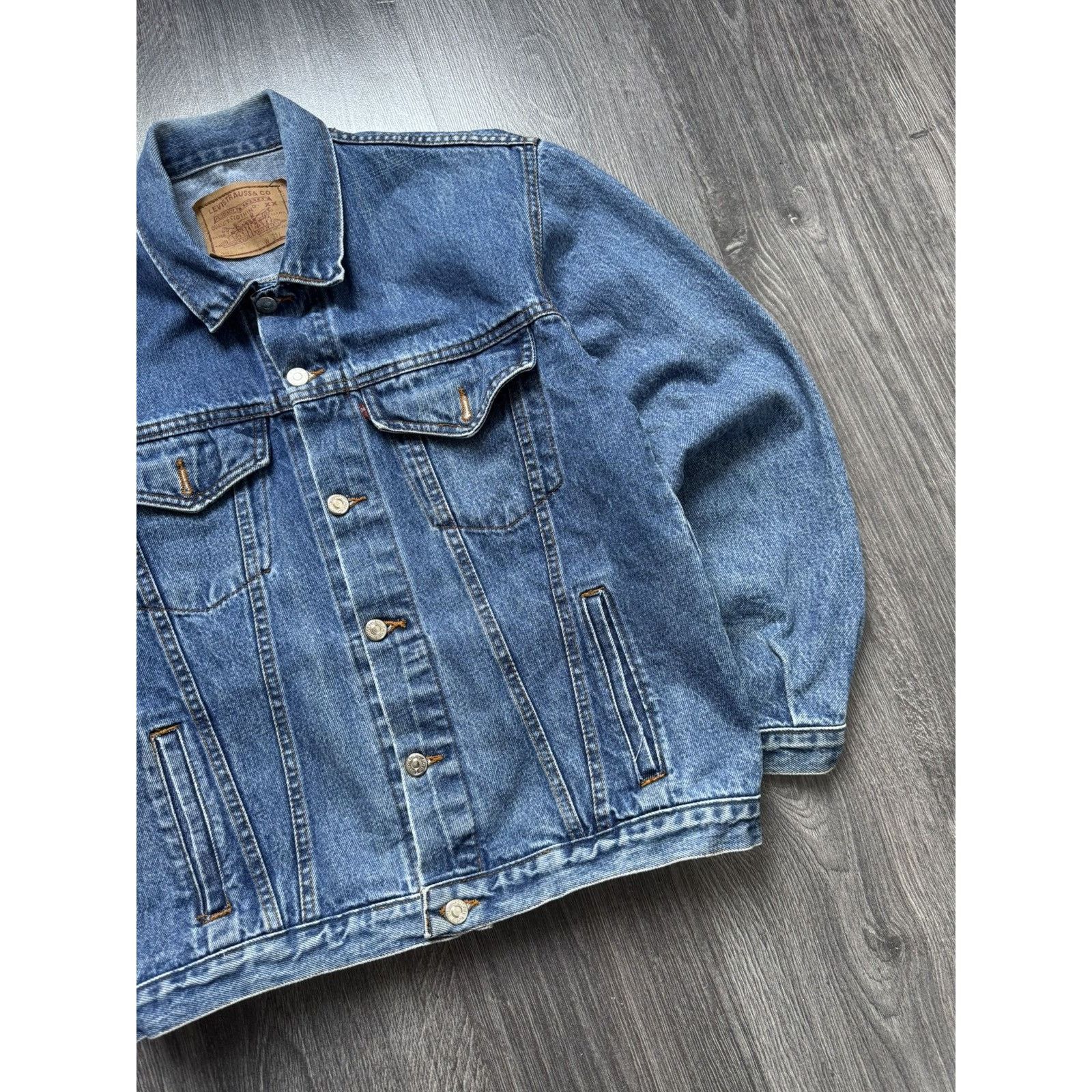 Levi's × Vintage 90s Vintage Levis Denim Track Jacket Size US L / EU 52-54 / 3 - 3 Thumbnail