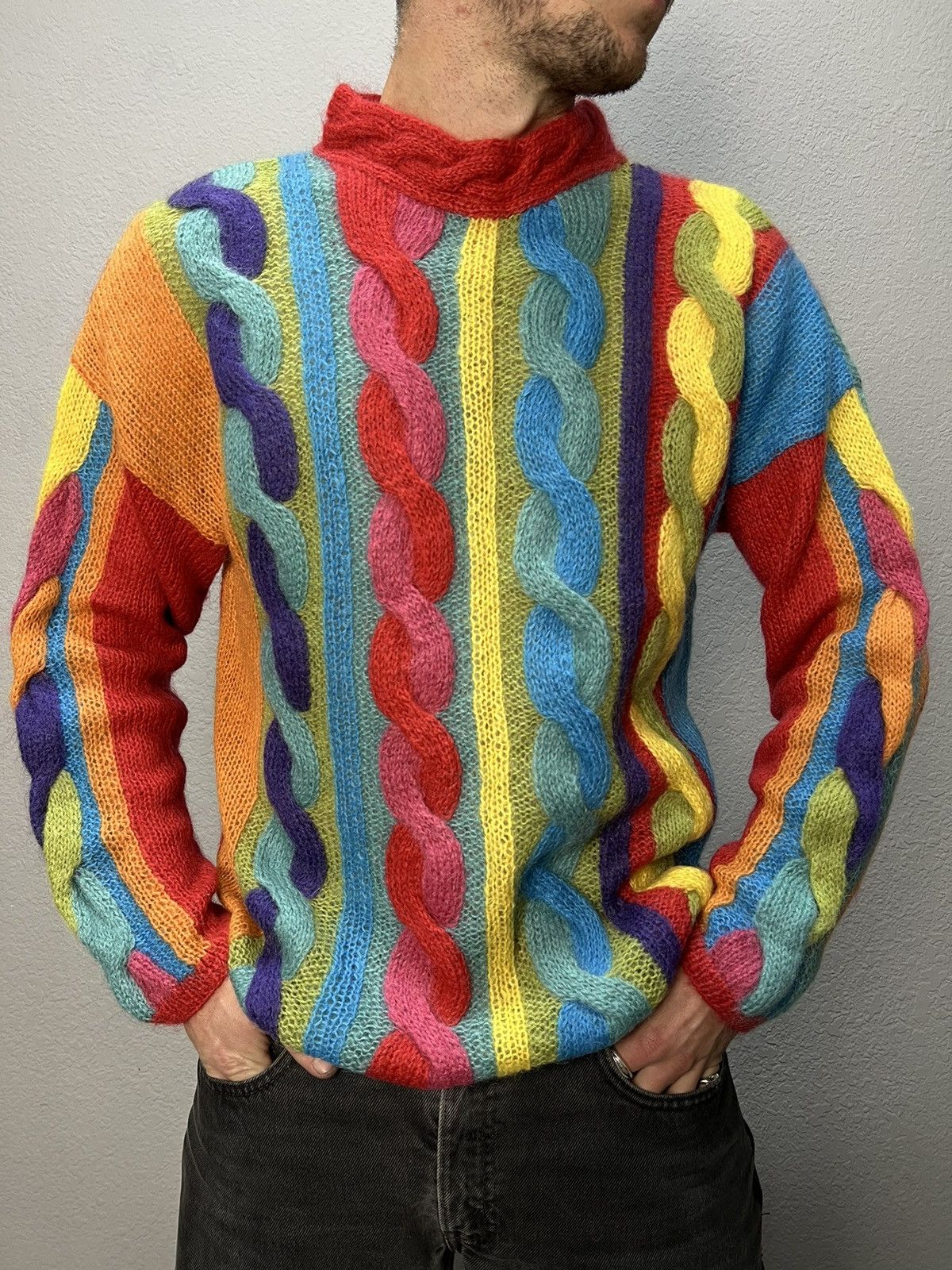 Vintage Boxy Coogi style mohair sweater multicolour Sweater