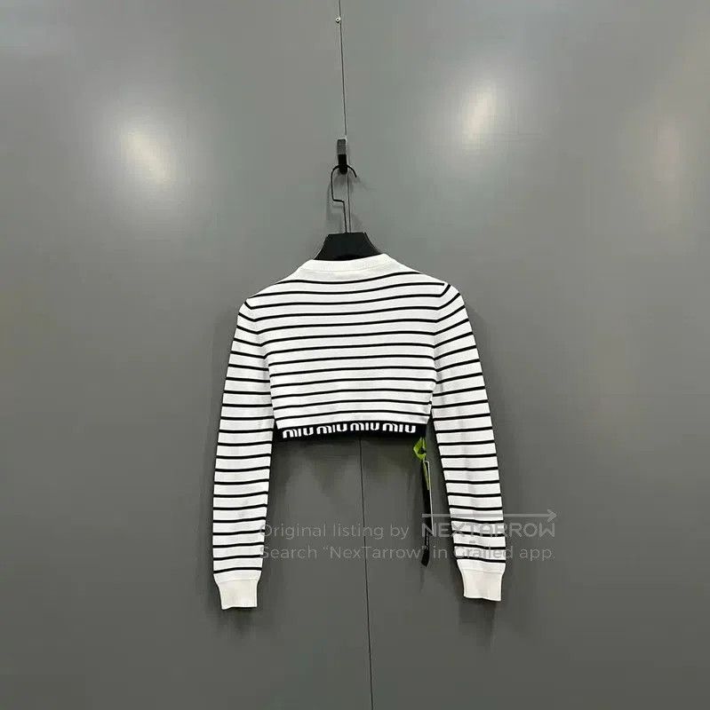 Miu Miu Miu Miu Striped Cropped Long Sleeve T-shirt . Size XXS / US 00 / IT 34 - 3 Thumbnail