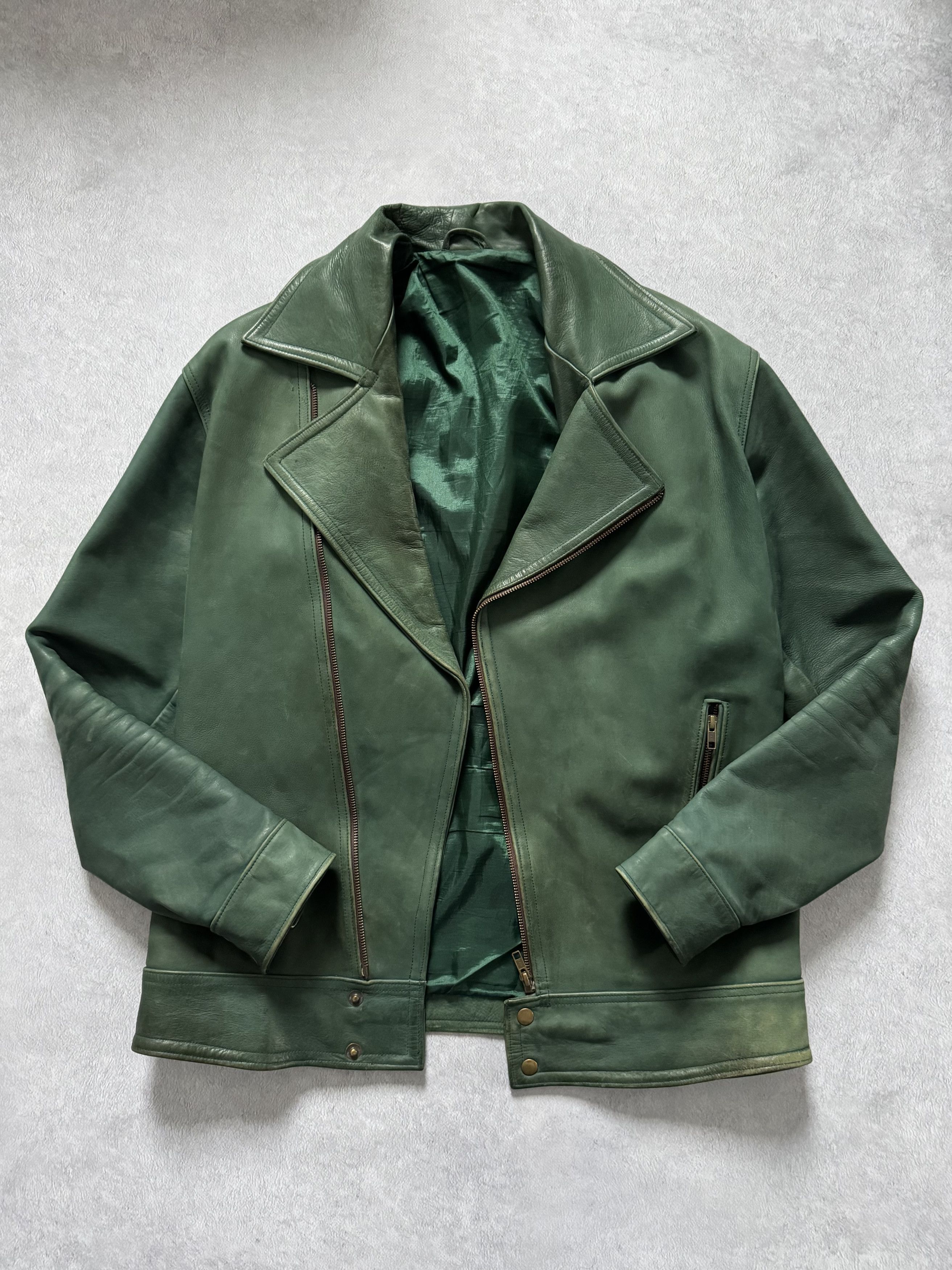 Vintage Vintage Green Bull Leather Asymmetric Biker Jacket Size US M / EU 48-50 / 2 - 3 Thumbnail
