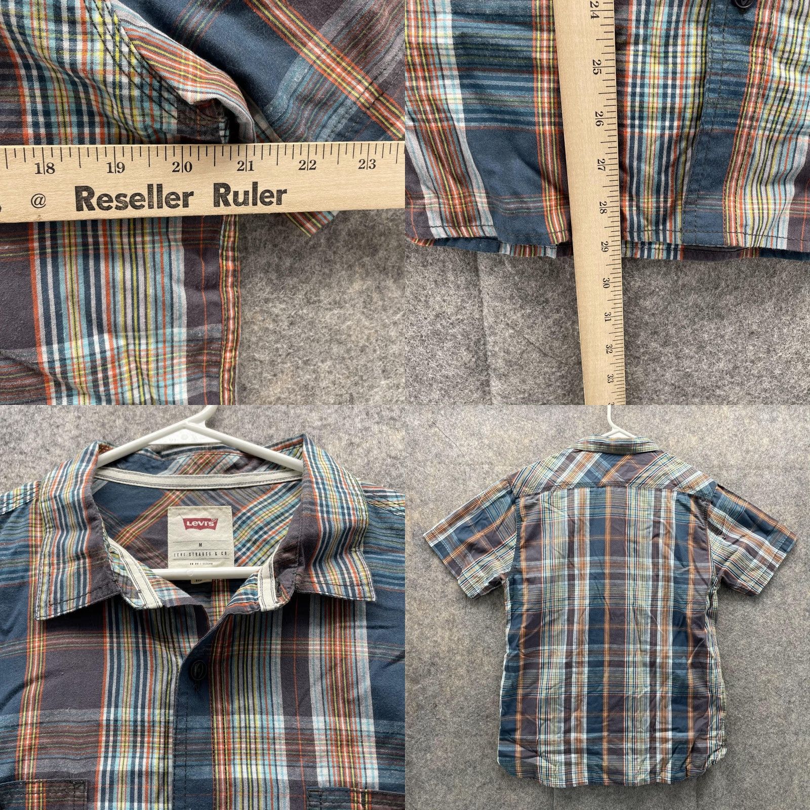 Levi's VINTAGE Levi's Shirt Men Medium Blue Button Down Short Sleeve Madras Plaid Western"> Size US M / EU 48-50 / 2 - 8 Thumbnail