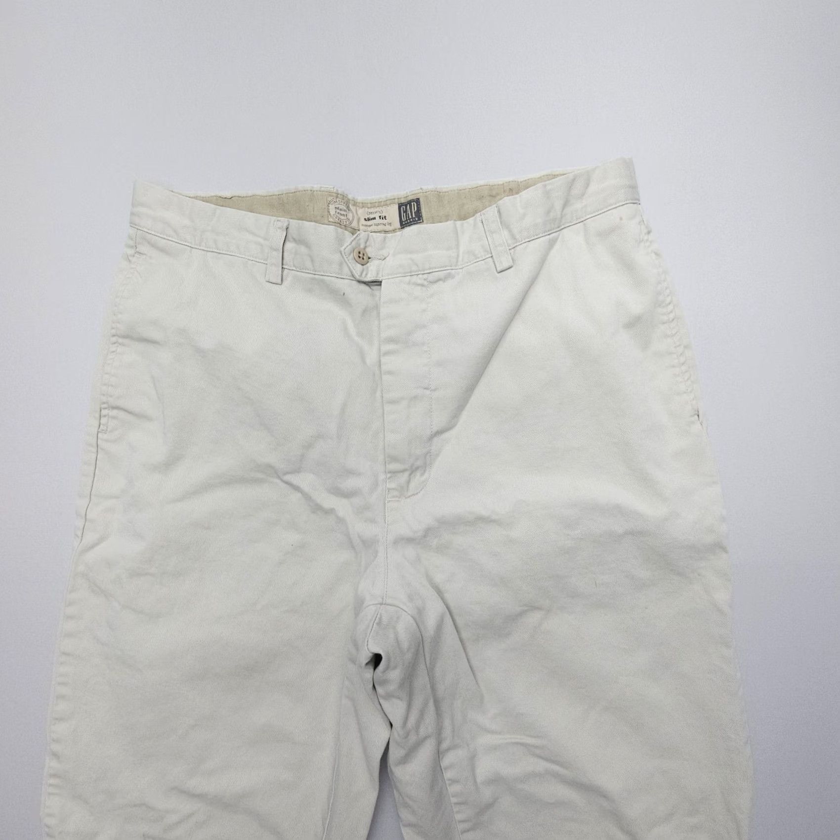 Gap VINTAGE Gap Khakis Pants Mens 35 34 Ivory Cotton Twill Flat Front Straight 90s USA Mens Size US 35 - 6 Thumbnail