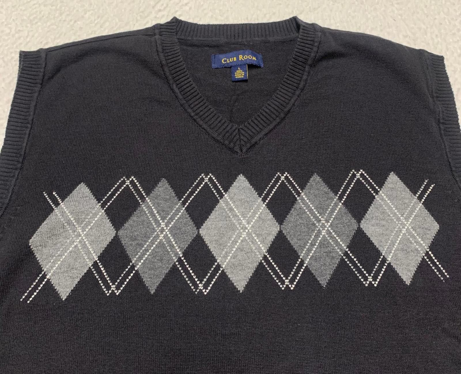 Club Room Club Room Men’s Size Large Black Argyle Sweater Vest Size US L / EU 52-54 / 3 - 9 Thumbnail