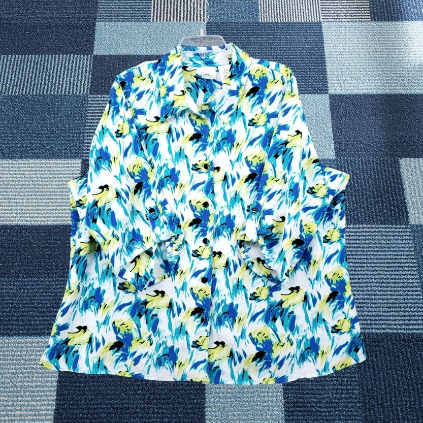 Vintage Just My Size Women Plus 3X Blue Sunflower Floral Flower Button Down Collared Top Size XXL / US 16-18 / IT 52-54 - 1 Thumbnail