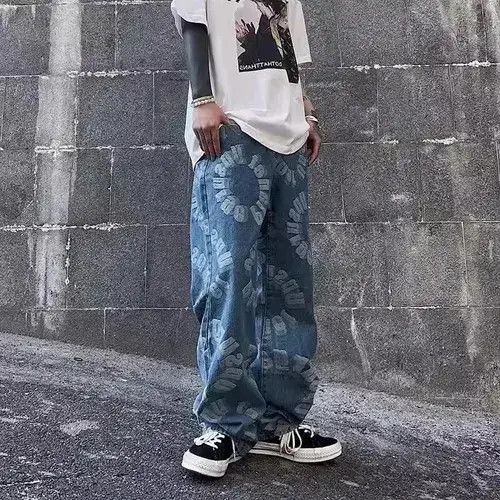 Other Men's Print Straight Leg Baggy Jeans Harajuku Fashion Size US 34 / EU 50 - 3 Thumbnail