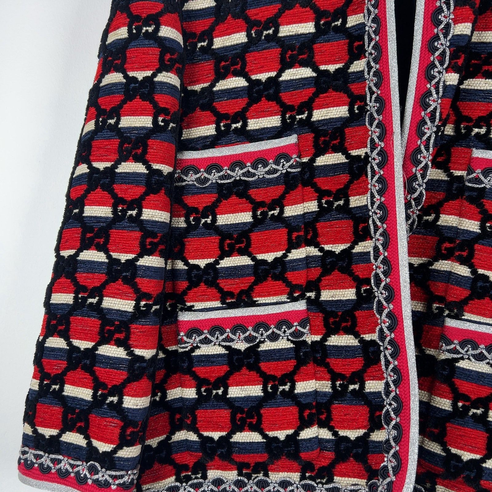 Gucci Gucci Flocked Tweed Cutting Jacket Red/Silver Size M Size M / US 6-8 / IT 42-44 - 3 Thumbnail