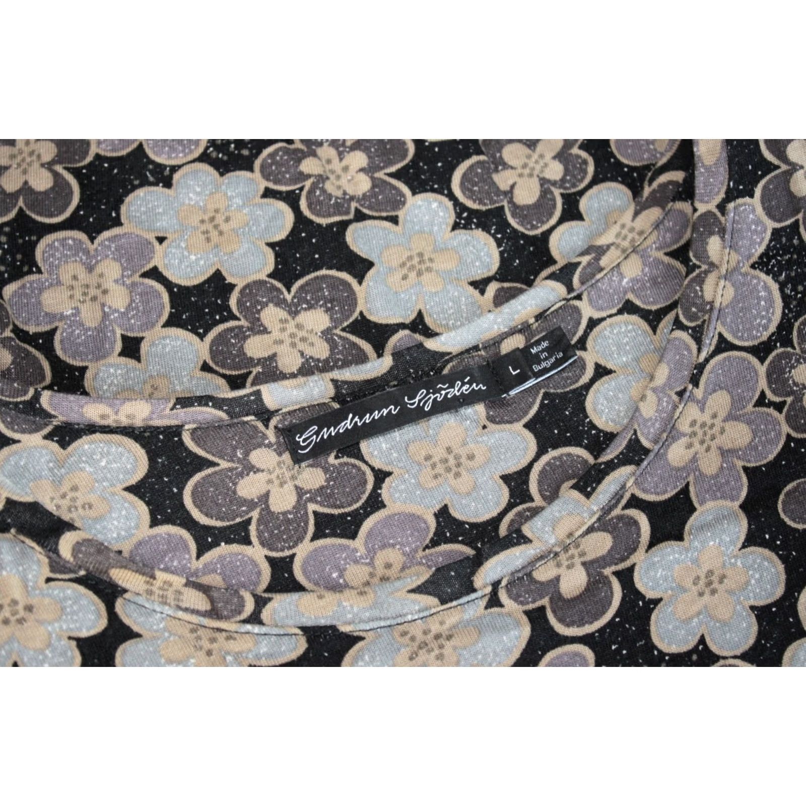 Vintage Gudrun Sjoden Floral Dress Womens L A-Line Midi Grey Dress Length 109 cm Sleeves 48 cm Size L / US 10 / IT 46 - 6 Thumbnail