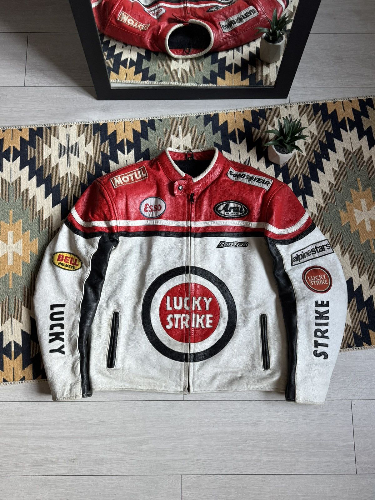 LUCKY STRIKE 90's ヴィンテージ レザージャケット 刺繍ロゴ Vintage 90's Lucky Strike Big Logo Racing Leather Jacket