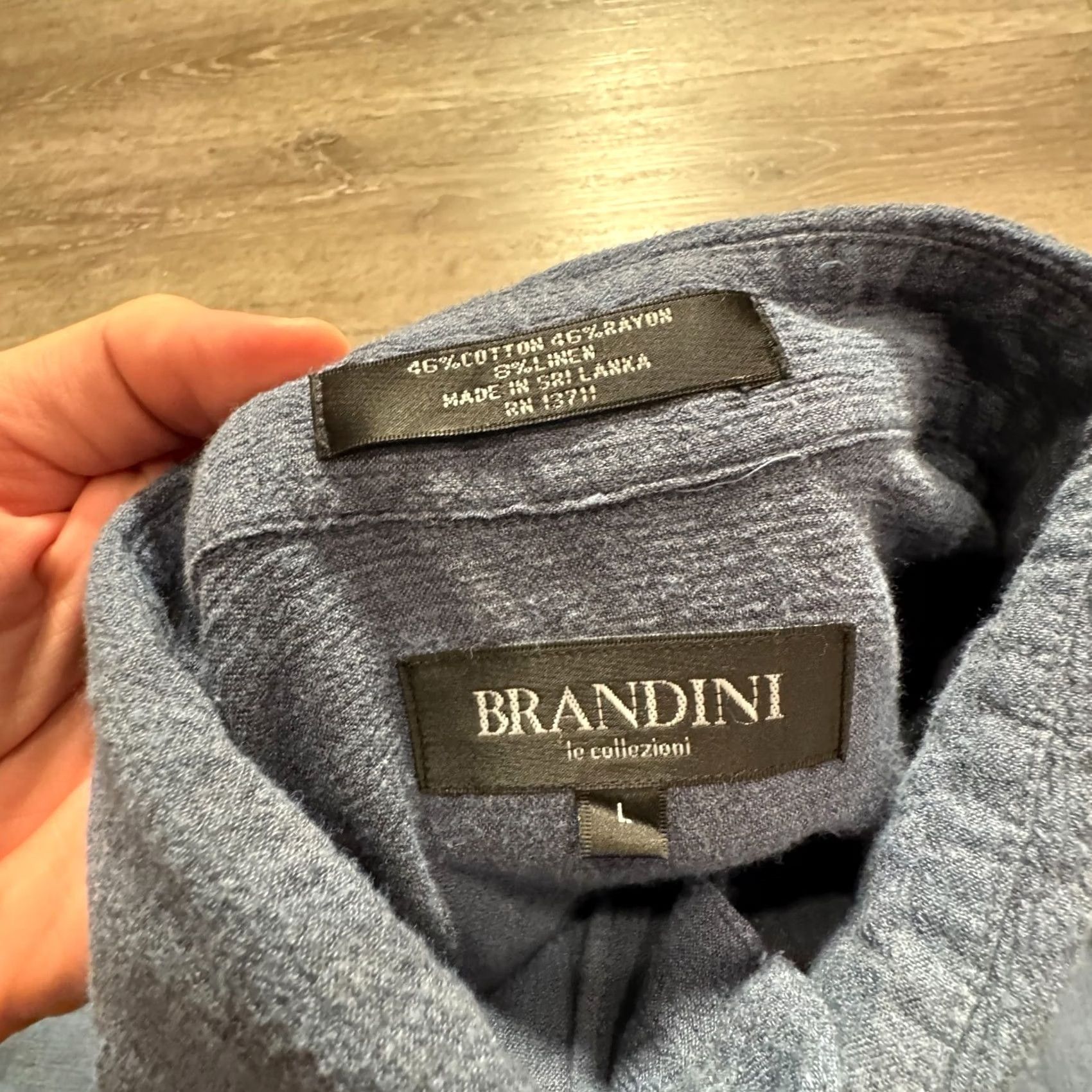 Vintage Brandini Shirt Mens Large Blue Cotton Rayon Linen Long Sleeve Textured Preppy Button-Up Shirt Size US L / EU 52-54 / 3 - 3 Thumbnail