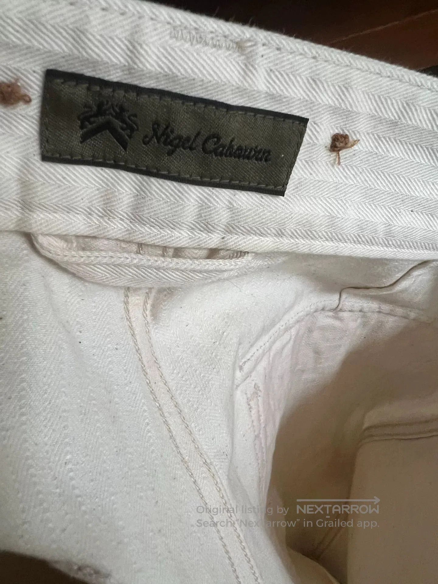 Nigel Cabourn Nigel Cabourn White Herringbone Cargo Shorts. Size US 32 / EU 48 - 9 Thumbnail