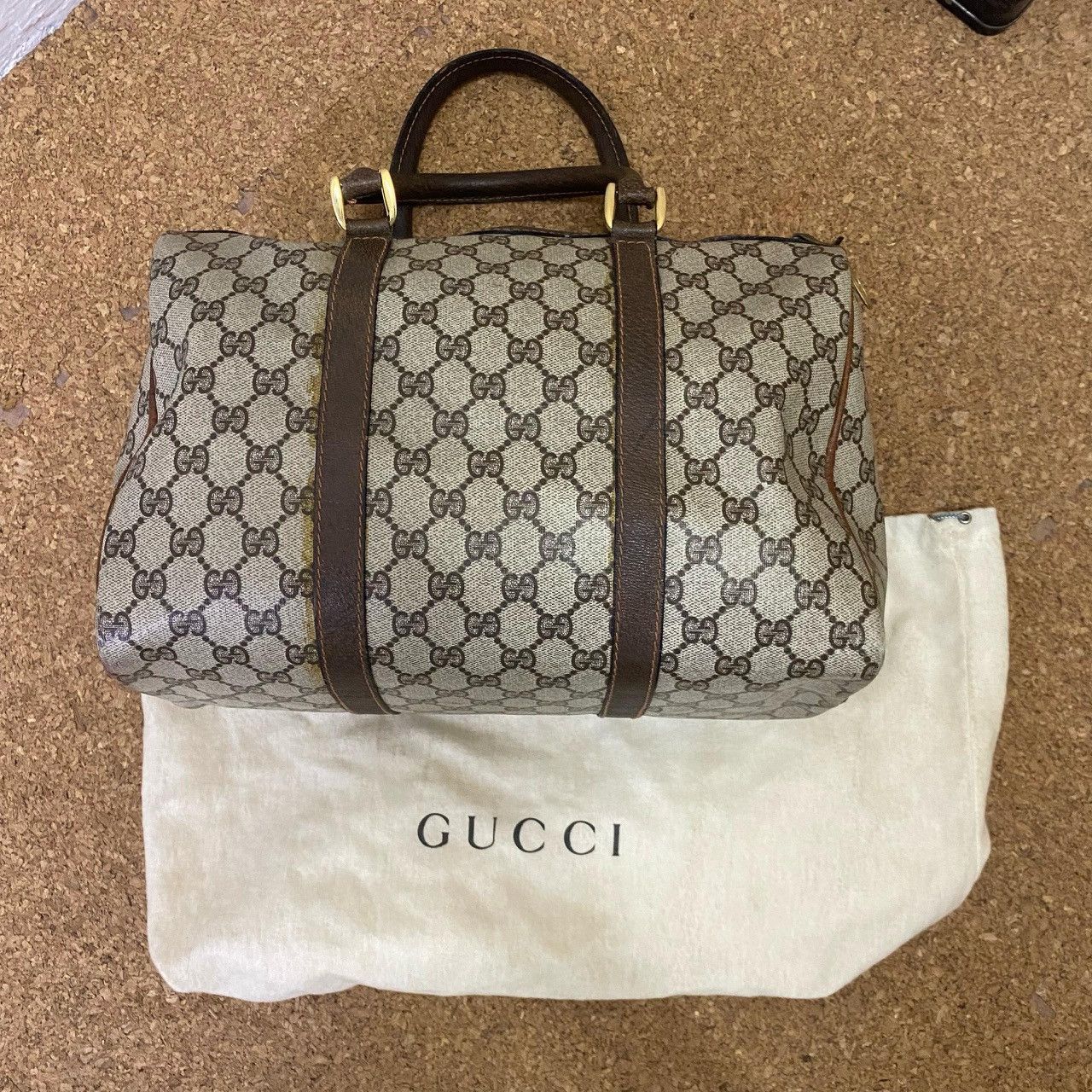 Vintage Gucci Monogram Boston Bag Canvas Shelly Line