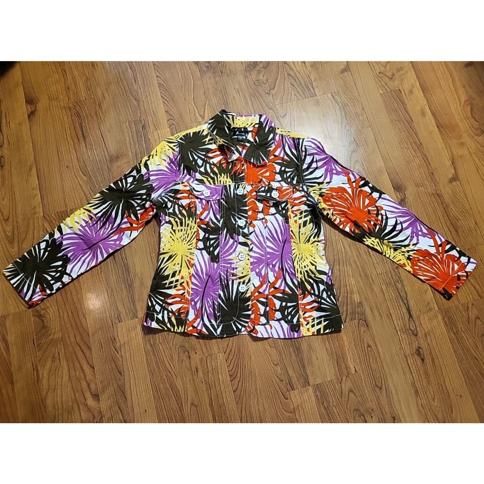 J Brand Analogy Women's Denim Jacket Floral Multicolor Short Sleeve Long Sleeve Pockets Button Regular L Jacket Coat cotton jacket Women Fashion Size L / US 10 / IT 46 - 3 Thumbnail