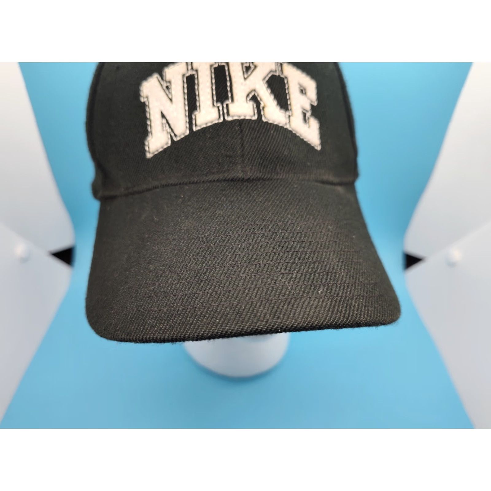 Nike VINTAGE Nike Hat Cap Adjust Baseball Black White Strap Back Wool Blend 2000s Retro Logo Mens Adjustable Size ONE SIZE - 2 Thumbnail
