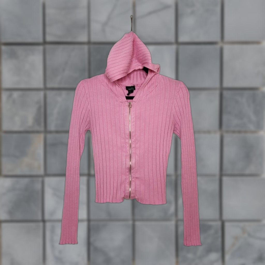 Vintage VINTAGE Rue 21 Pink Zip Hoodie Crop Ribbed Stretchy Fairy Mermaid Office Medium Hooded Full Zip Womens Size M / US 6-8 / IT 42-44 - 1 Thumbnail