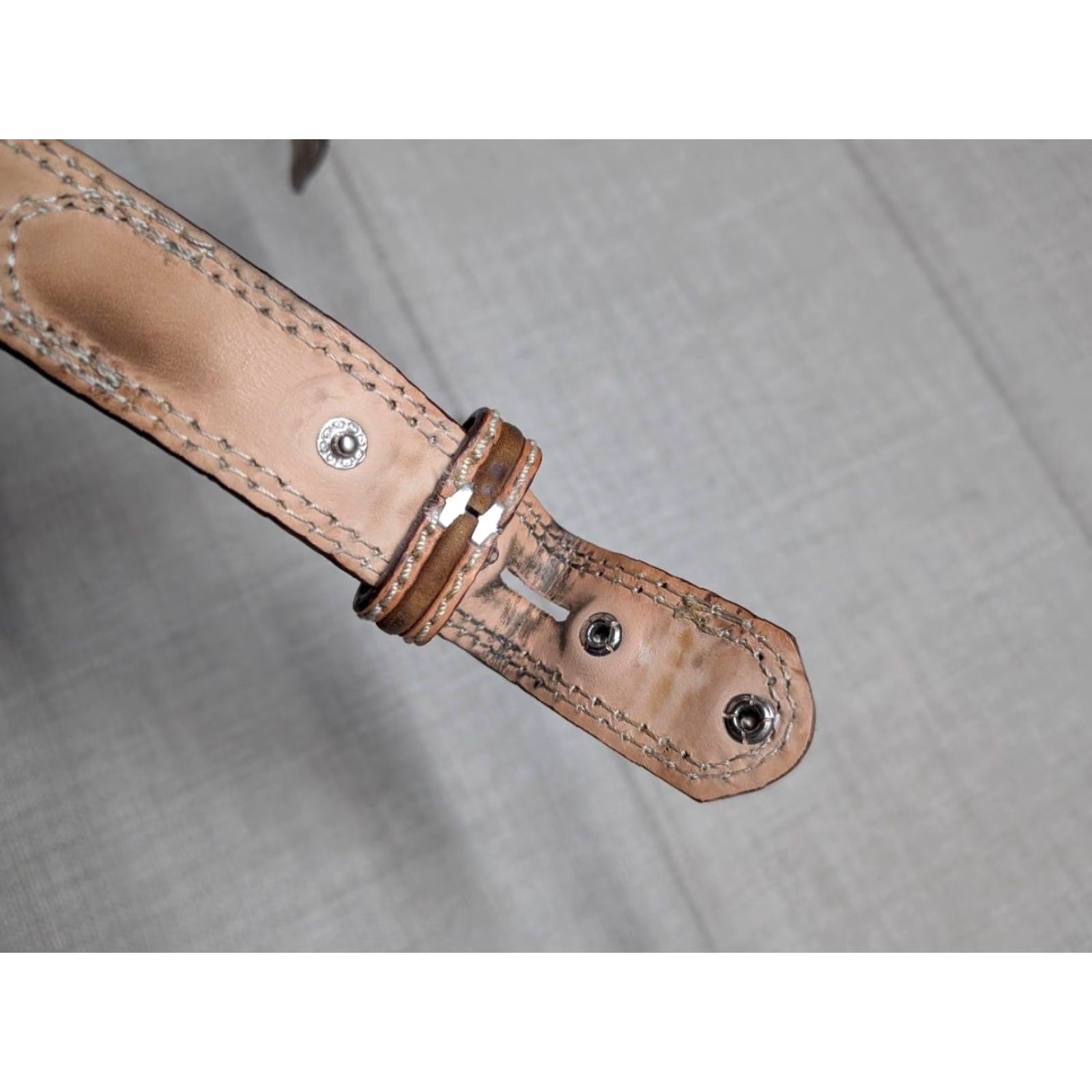 Tony Lama VINTAGE Tony Lama Western Belt Buckle 36 Brown Leather Cowhide Stitched Men Belt 1-3/8" Western Belt 36 Mens Size 36 - 6 Thumbnail