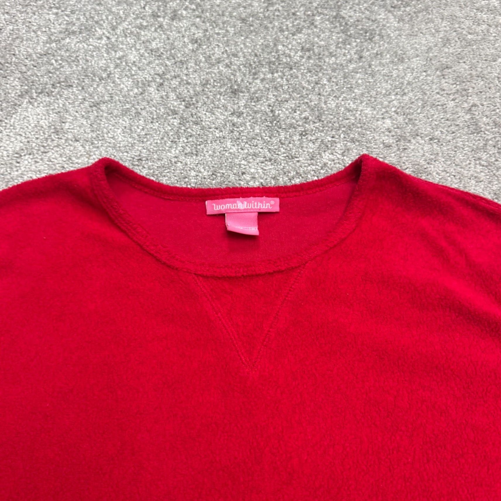 Vintage Woman Within Pullover Sweatshirt Womens M Red Crew Neck Fleece Casual Regular Fit Long Sleeve Solid Cotton Polyester Blended Fabric All Seasons Size M / US 6-8 / IT 42-44 - 3 Thumbnail