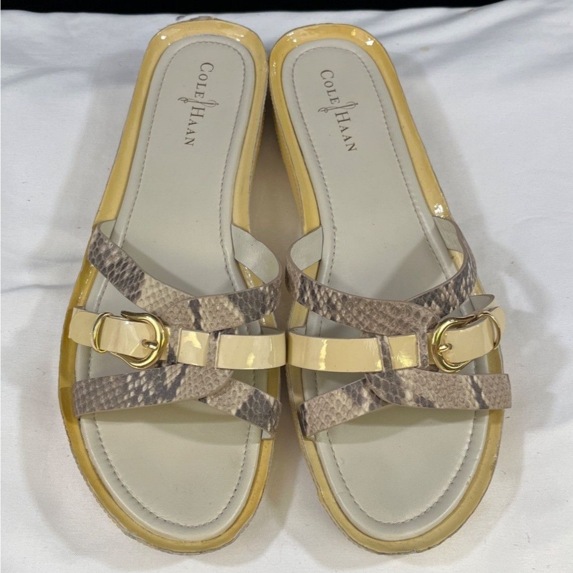 Cole Haan Cole Haan Women's Cream Snake Print Sandals/Slides Size 11B Size US 11 / IT 41 - 1 Thumbnail