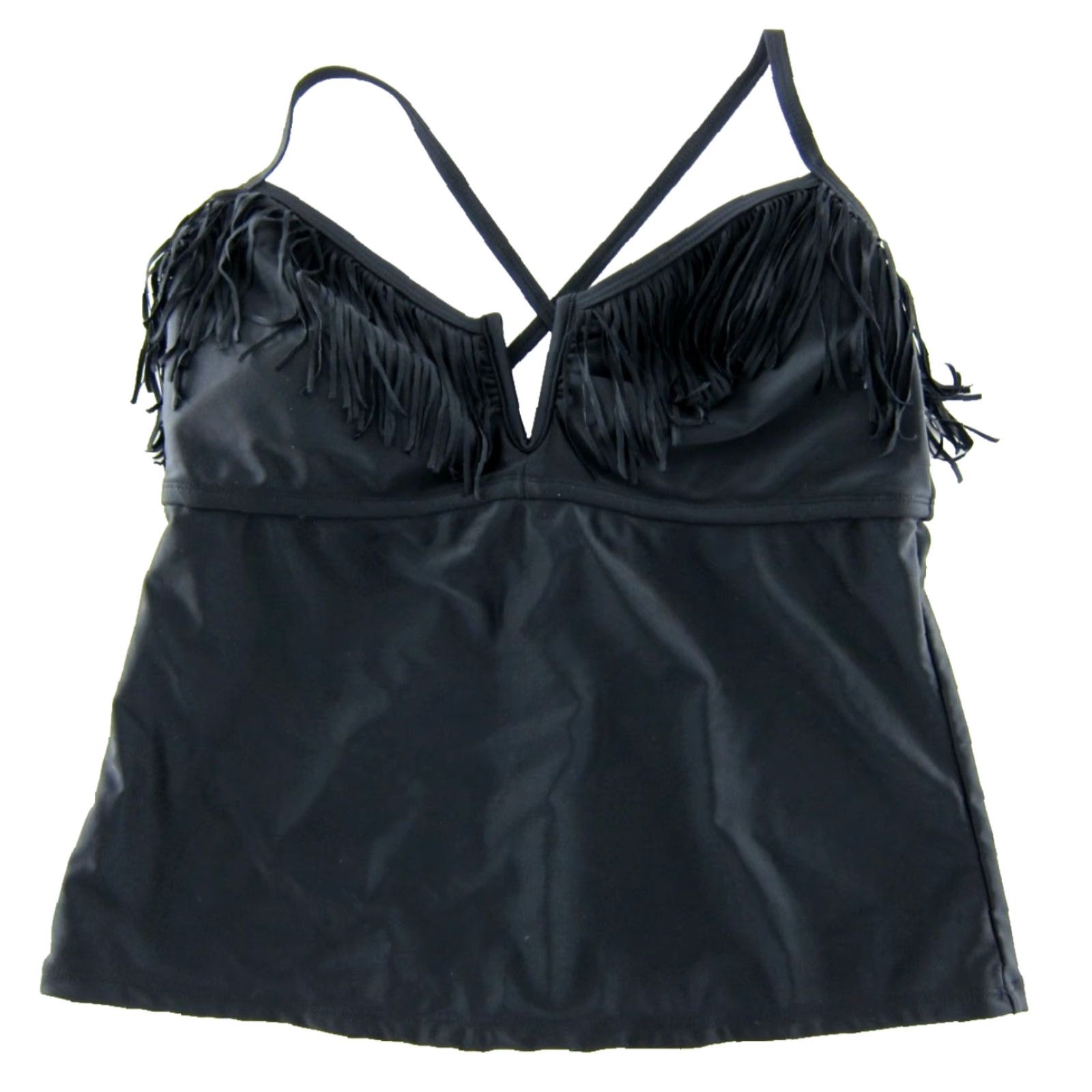 Catalina Catalina Women's Tankini Top Black Fringe Padded Nylon 12-14 Large Swimsuit Tank Style Built-In Bra Size L / US 10 / IT 46 - 2 Thumbnail