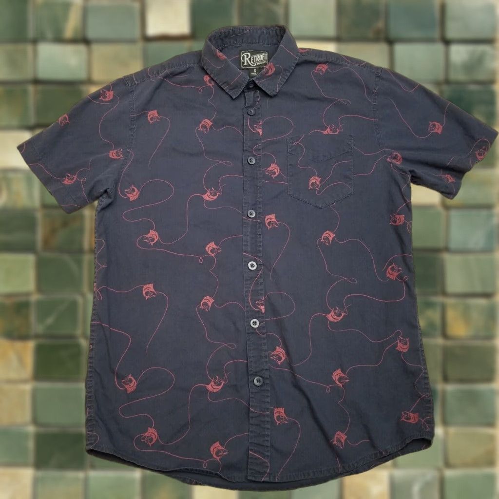Vintage Retrofit Shirt Mens Small Blue Saltwater Fishing Print Short Sleeve 100% Cotton Shirt Casual With Pockets UV Protection Size US S / EU 44-46 / 1 - 1 Thumbnail