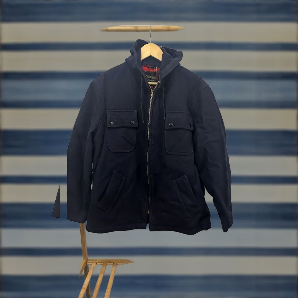 Vintage VTG Andhurst Plaid Lined Hooded Wool Split Zip Mackinaw Jacket 44 Navy Blue Mens Wool Jacket Size US S / EU 44-46 / 1 - 1 Thumbnail