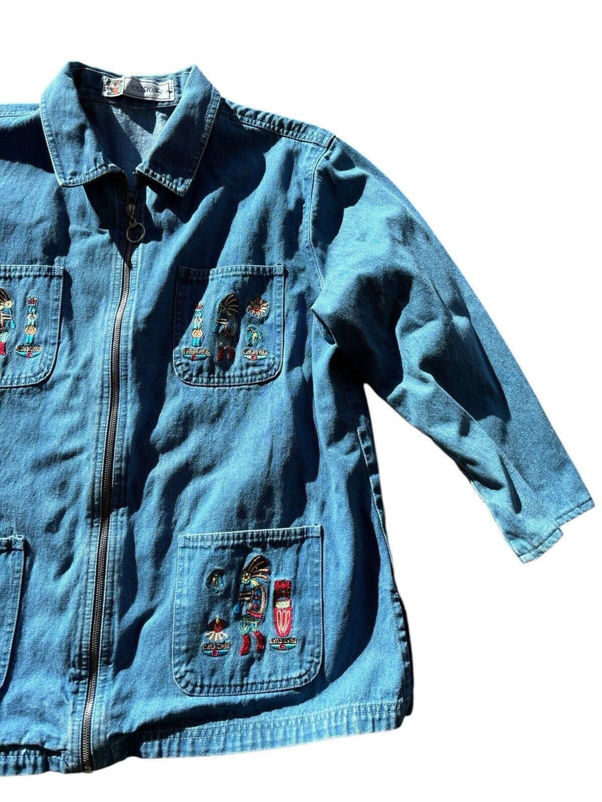 Vintage Passion 1 Kokopelli Embroidered Denim Zip Up Jacket Vintage Size XL / US 12-14 / IT 48-50 - 4 Thumbnail