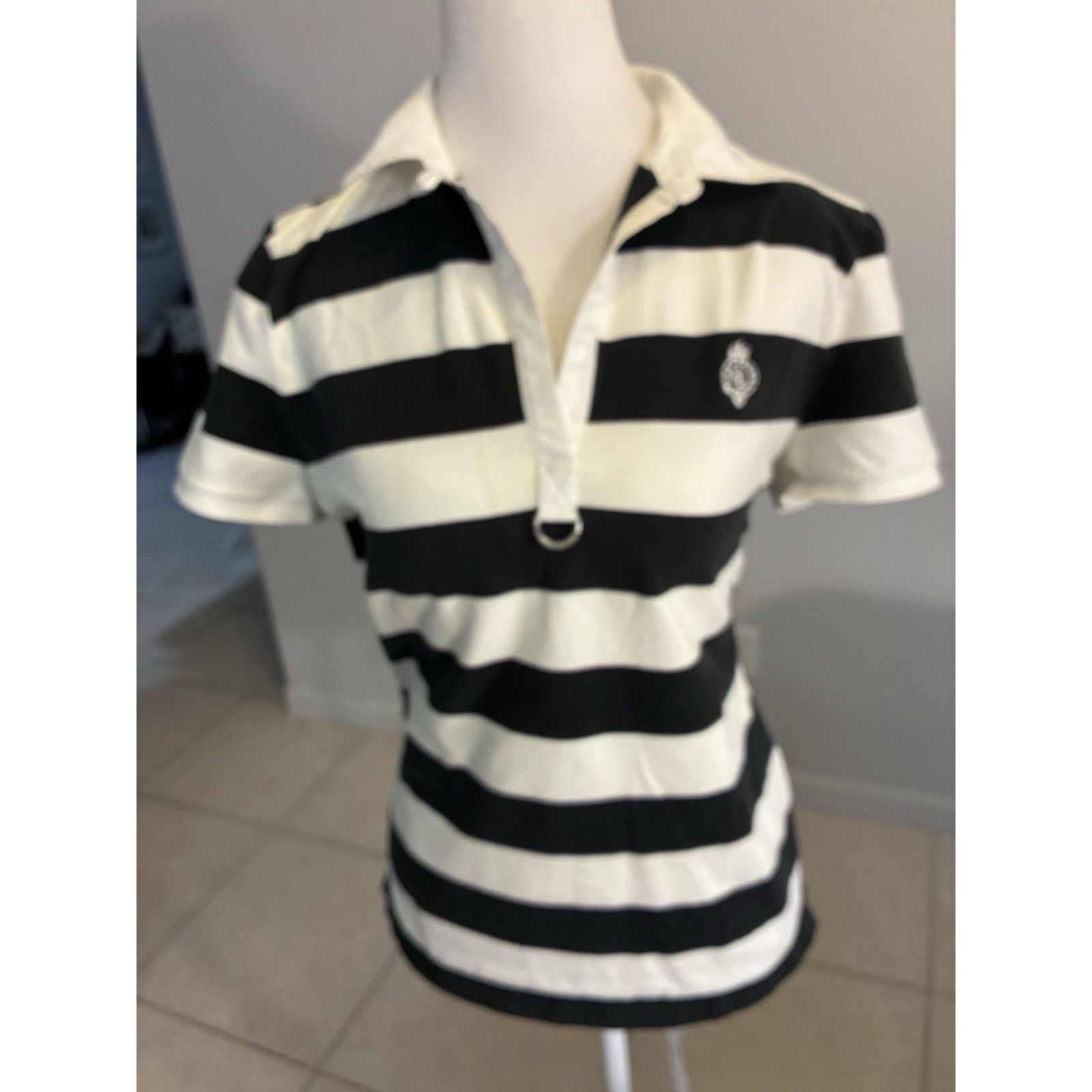 Lauren Ralph Lauren Polo Ralph Lauren Woman L White and Black Striped Polo 90s Size L / US 10 / IT 46 - 14 Thumbnail