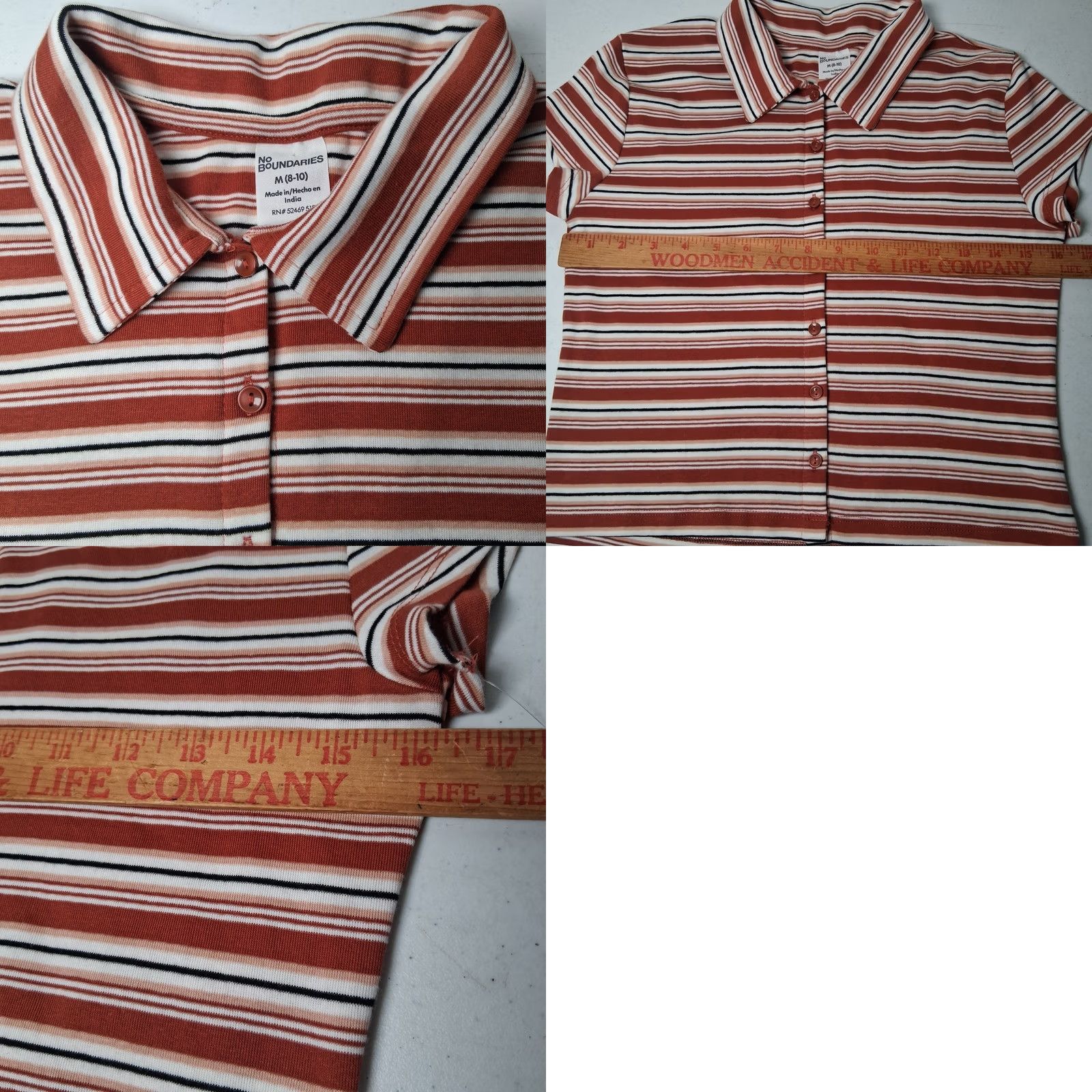 Vintage No Boundaries Juniors M Brown Stripe Polo Cropped Shirt Button Front NEW Size M / US 6-8 / IT 42-44 - 8 Thumbnail
