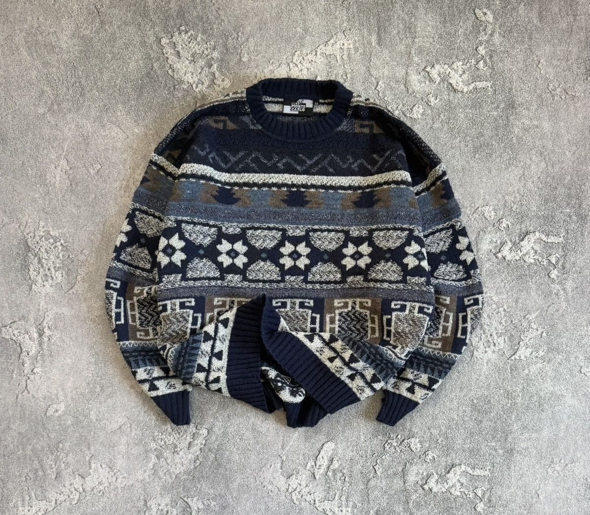 Monte Carlo 54 L/XL cable knit sweater jumper knitwear 90s