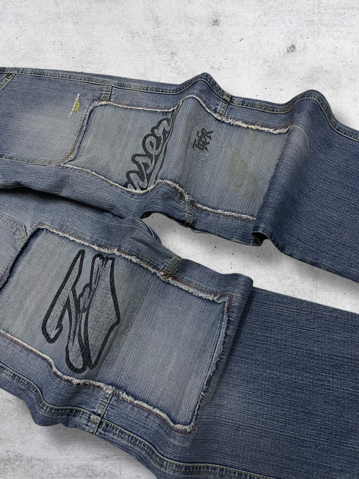 Japanese Brand VINTATE TRANSER Y2K JAPAN DESIGNER BAGGY DOUBLE KNEE DENIM Size US 28 / EU 44 - 6 Thumbnail