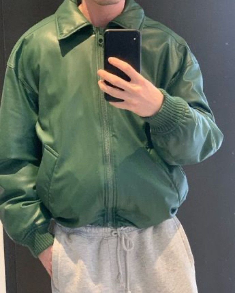 Zara Green Leather Bomber Jacket -Medium Size Size US M / EU 48-50 / 2 - 4 Thumbnail