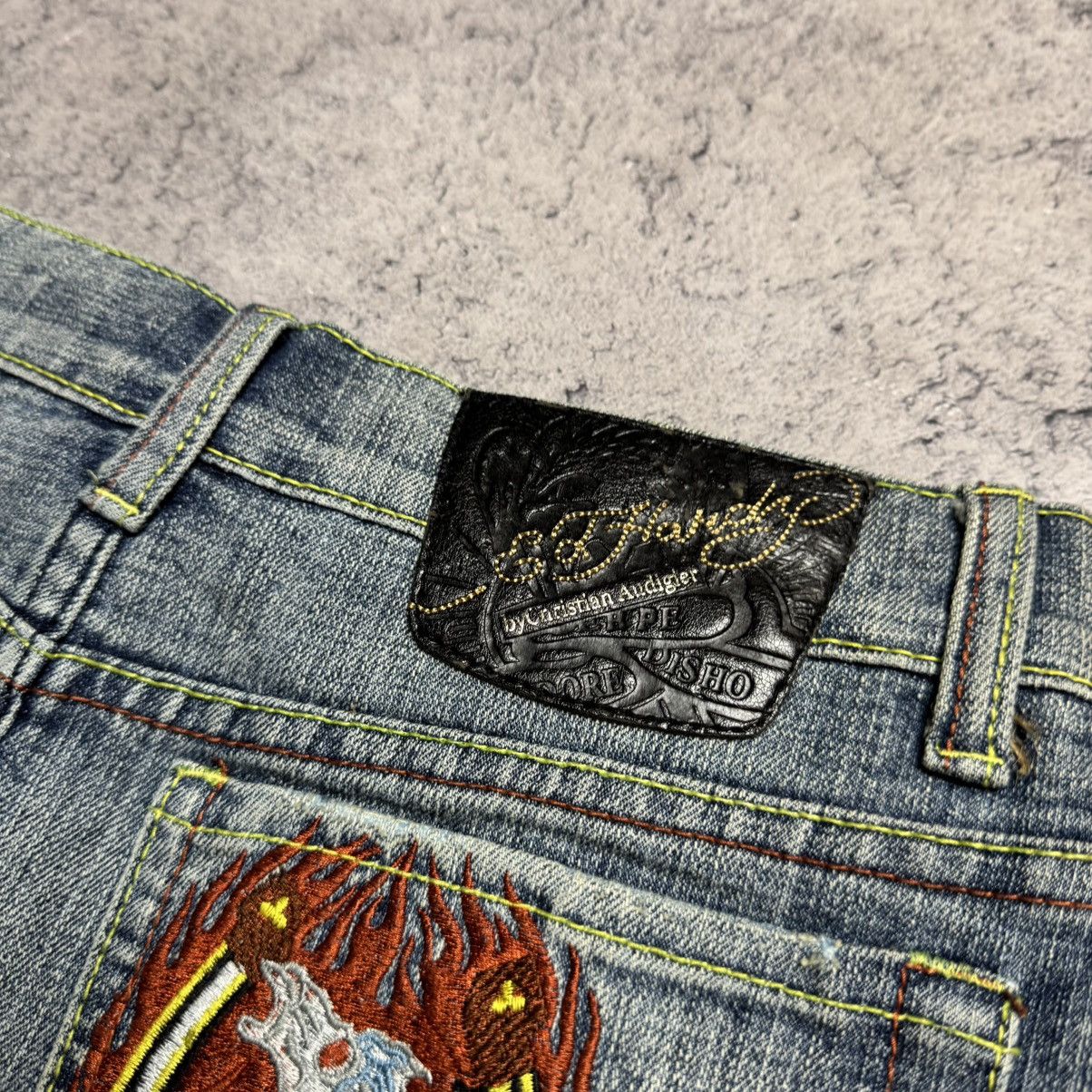 Ed Hardy NEW ED HARDY Vintage Denim Skirt Size 27" / US 4 / IT 40 - 6 Thumbnail