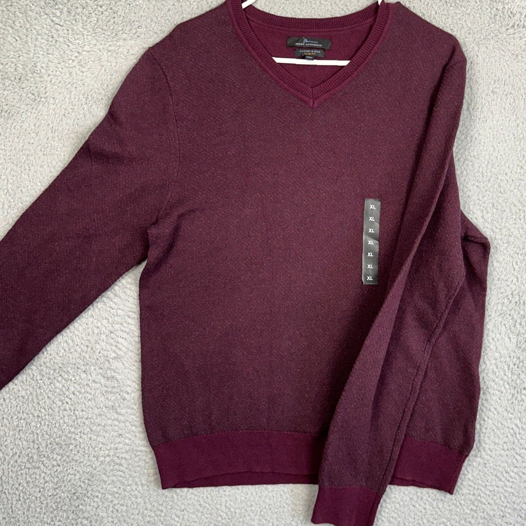 Vintage Marc Anthony Sweater Mens XL V-Neck Pullover Slim Fit Burgundy Purple Knit Wool Blend Cashmere Merino Wool Cotton Size US XL / EU 56 / 4 - 2 Thumbnail