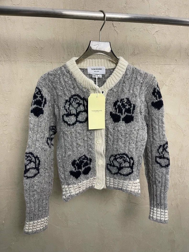 Thom Browne Thom Browne Gray rose patterned horsehair sweater Size S / US 4 / IT 40 - 1 Thumbnail