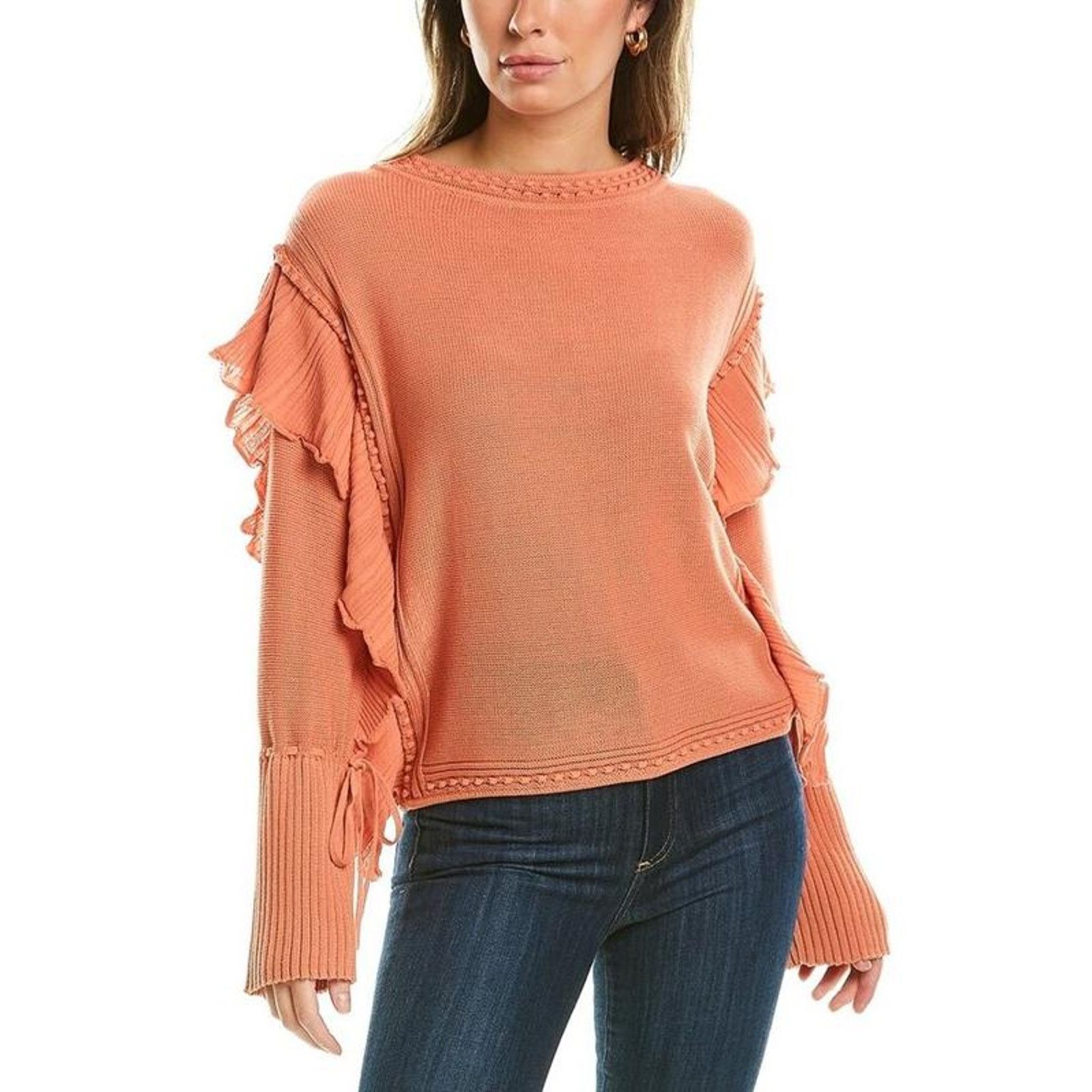 Rebecca Taylor Rebecca Taylor Pink Long Sleeve Knit Ruffled Sweater Sz S Size S / US 4 / IT 40 - 1 Thumbnail