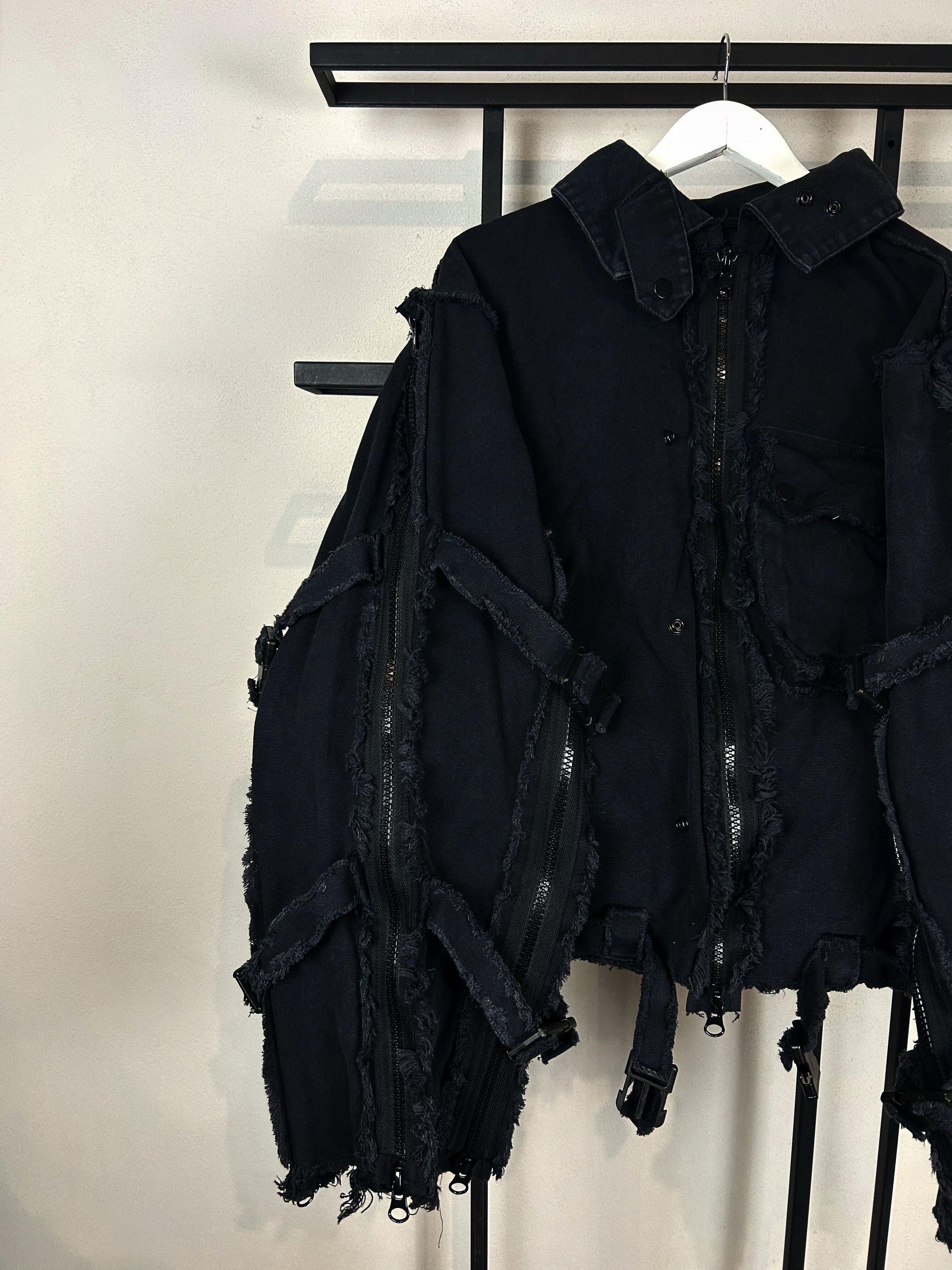 Yohji Yamamoto Distressed Black Cropped Jacket Zip Sleeve Grunge Punk Y2K Size US XL / EU 56 / 4 - 10 Thumbnail