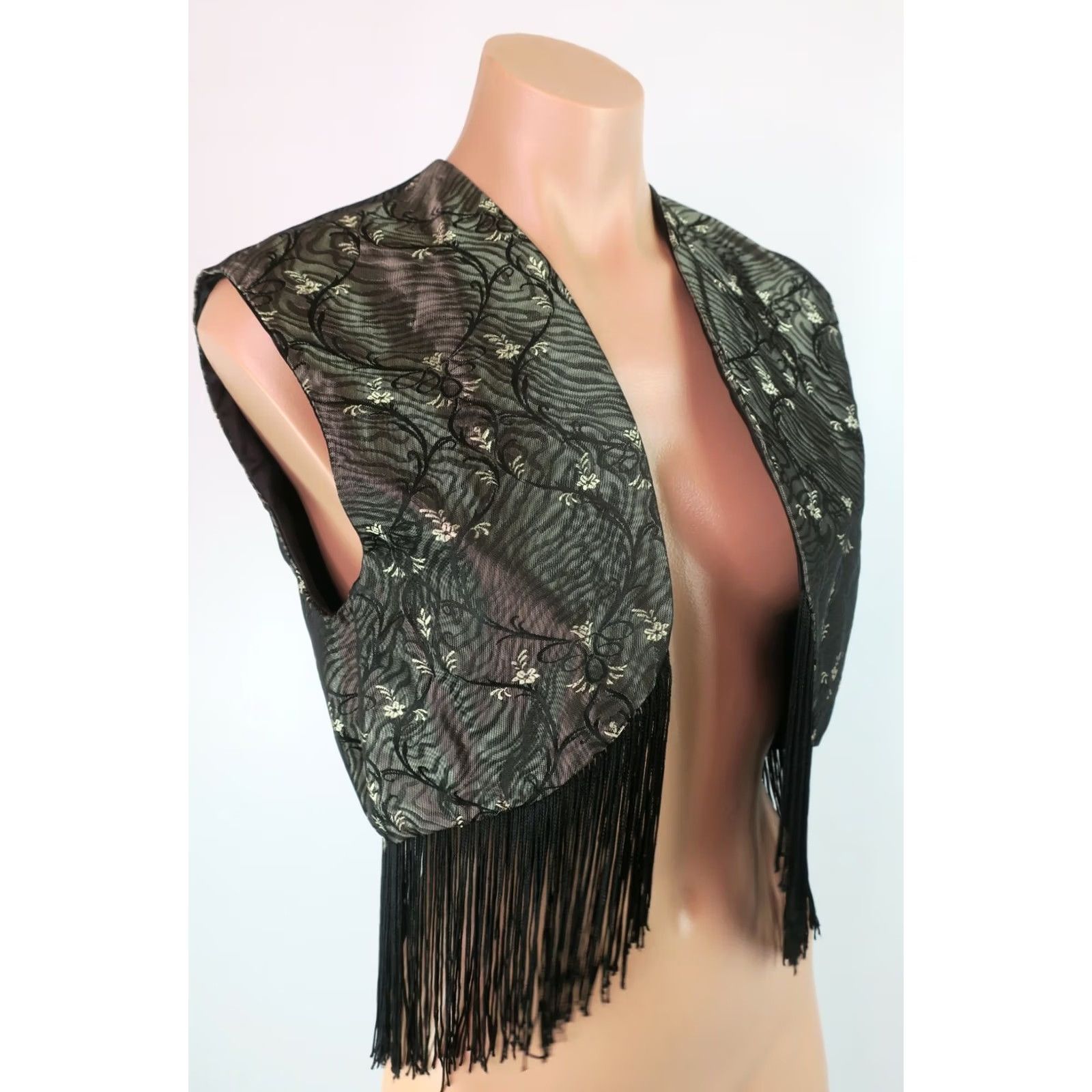 Vintage VINTAGE Phyllis Terry Silk Blend Floral Fringe Cropped Vest Women L Silver Mandarin Asian Style Shirt? Size L / US 10 / IT 46 - 3 Thumbnail