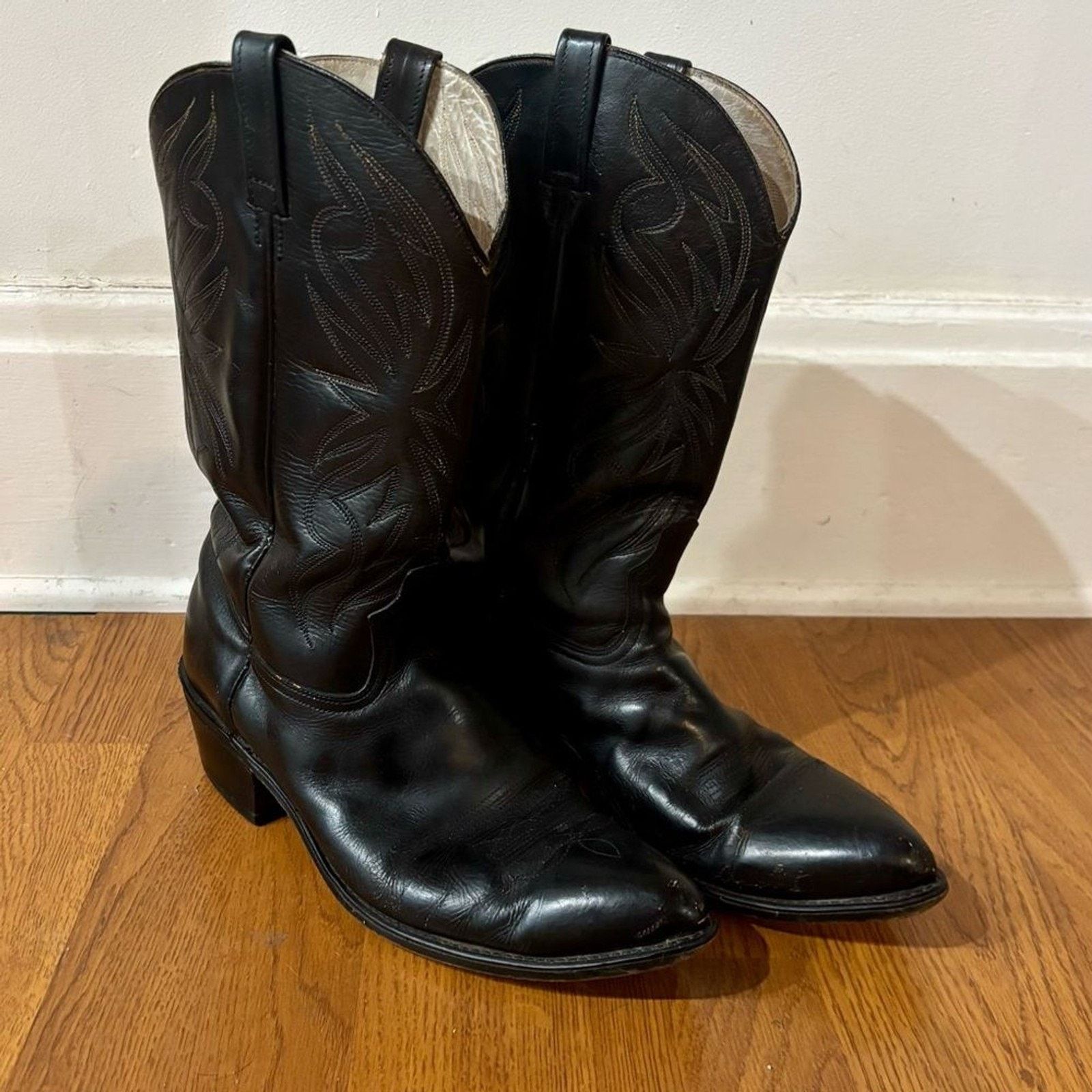 Lucchese 1990s Lucchese Black Cowboy Boots 11.5D Texas Deadstock Size US 11.5 / EU 44-45 - 8 Thumbnail