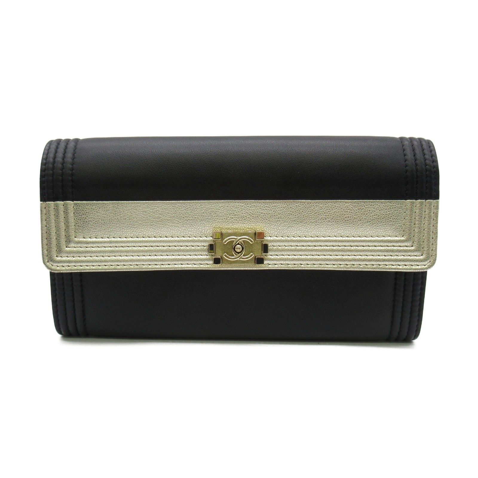 Chanel Chanel Bi-Fold Long Wallet Lambskin (Sheepskin) Calfskin (Cowhide) Black Gold Hardware Size ONE SIZE - 1 Thumbnail