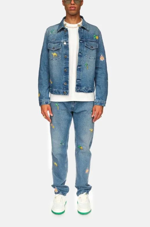 Casablanca o1mle0326 Denim Embroidered Motif Jacket in Blue Size US S / EU 44-46 / 1 - 6 Thumbnail
