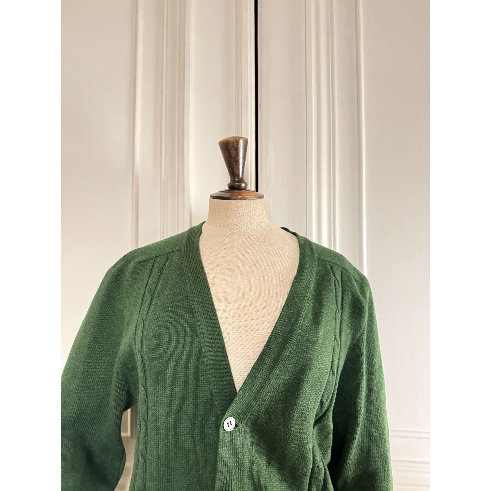 Hermes 1980s Green Scottish Wool Cardigan Size M / US 6-8 / IT 42-44 - 2 Thumbnail